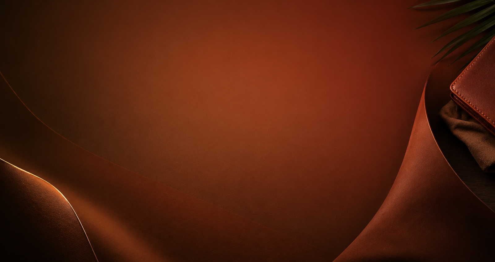 Genuine leather wallet on a rich copper leather backdrop